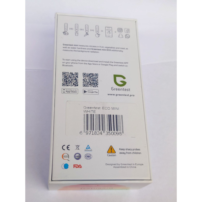 Greentest mini - прилад для експрес-аналізу концентрації нітратів у свіжих фруктах, овочах і м'ясі, TDS-метр (жорсткість води), а також фонового випромінювання в навколишньому середовищі та рівня радіоактивності окремих об'єктів.