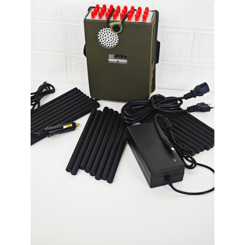 Потужна портативна глушилка сигналів мобільного зв'язку для кабінету, в автомобіль «PREDATOR-24» (2G/3G/4G/5G/GSM/DCS/GPS L1-L5/RC 315, 433-434, 868/WI-Fi 2.4G 5.2G 5.8G/PCS/UFH/CDMA/VHF/LOJACK) 24 Вт